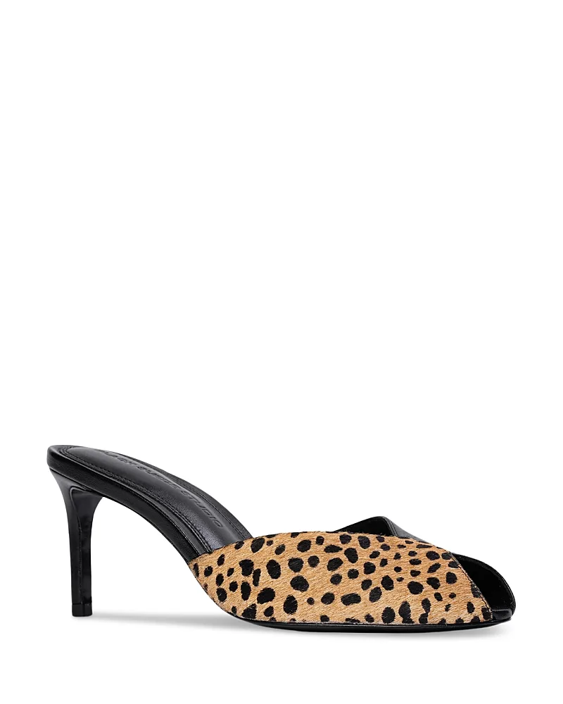 Calf Hair Peep Toe Mules by Black Suede Studio