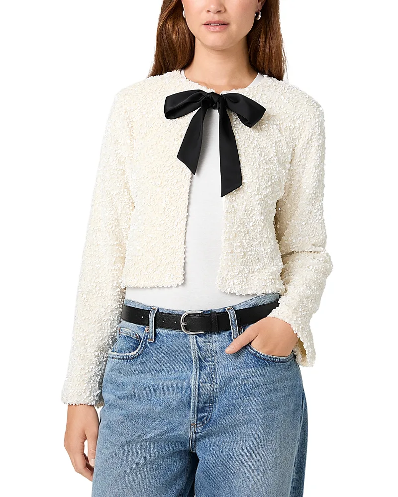 Tie Neck Sequin Stretch Cardigan Sweater by French Connection