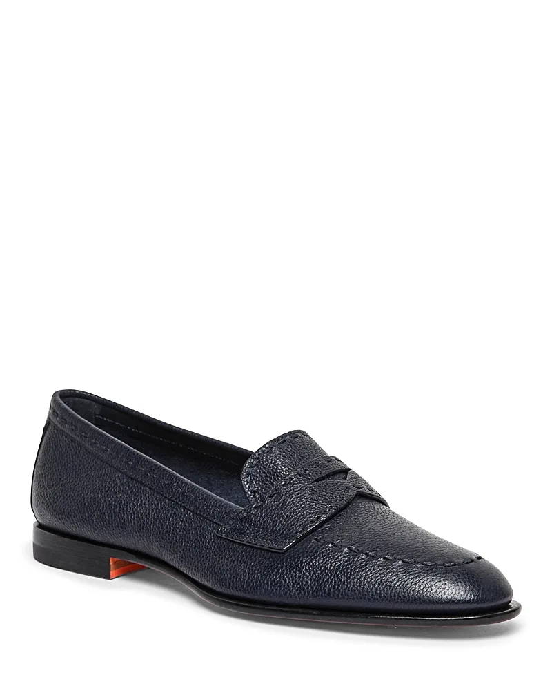 Tumbled Leather Penny Loafer by Santoni