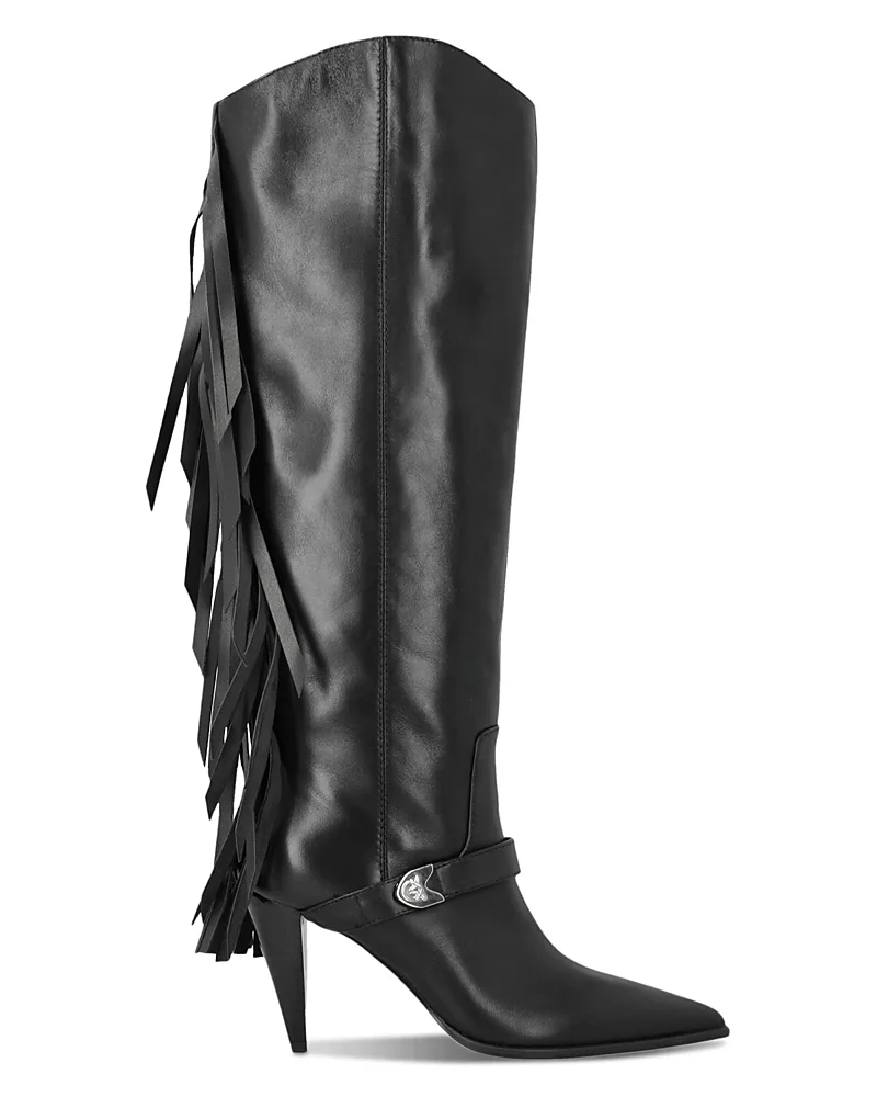 Vane 03 Fringed Leather Knee High Boots by Pinko