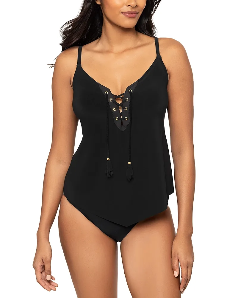 Meredith Tasseled Lace Up Tankini Top by Magicsuit