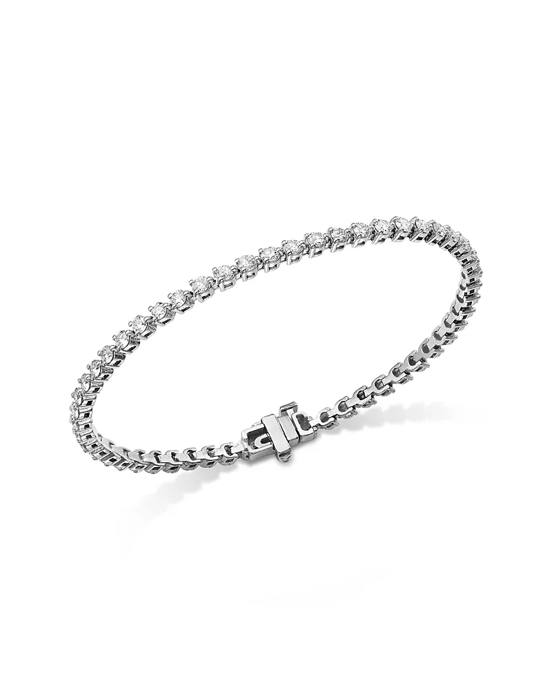 Diamond Three Prong Tennis Bracelet in 14K White Gold, 3.0 Tcw