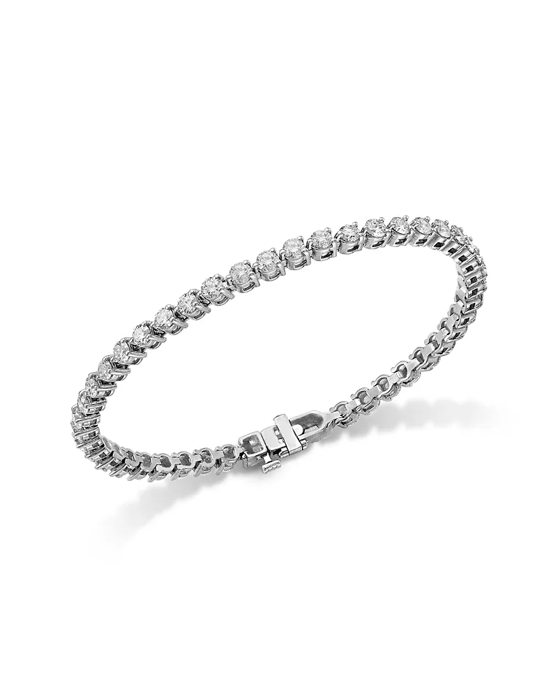 Diamond Three Prong Tennis Bracelet in 14K White Gold, 5.0 Tcw
