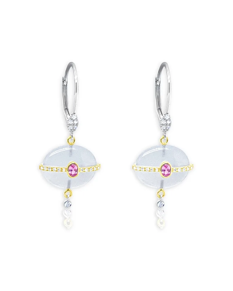 14K Yellow & White Gold Chalcedony, Pink Sapphire & Diamond Drop Earrings by Meira T