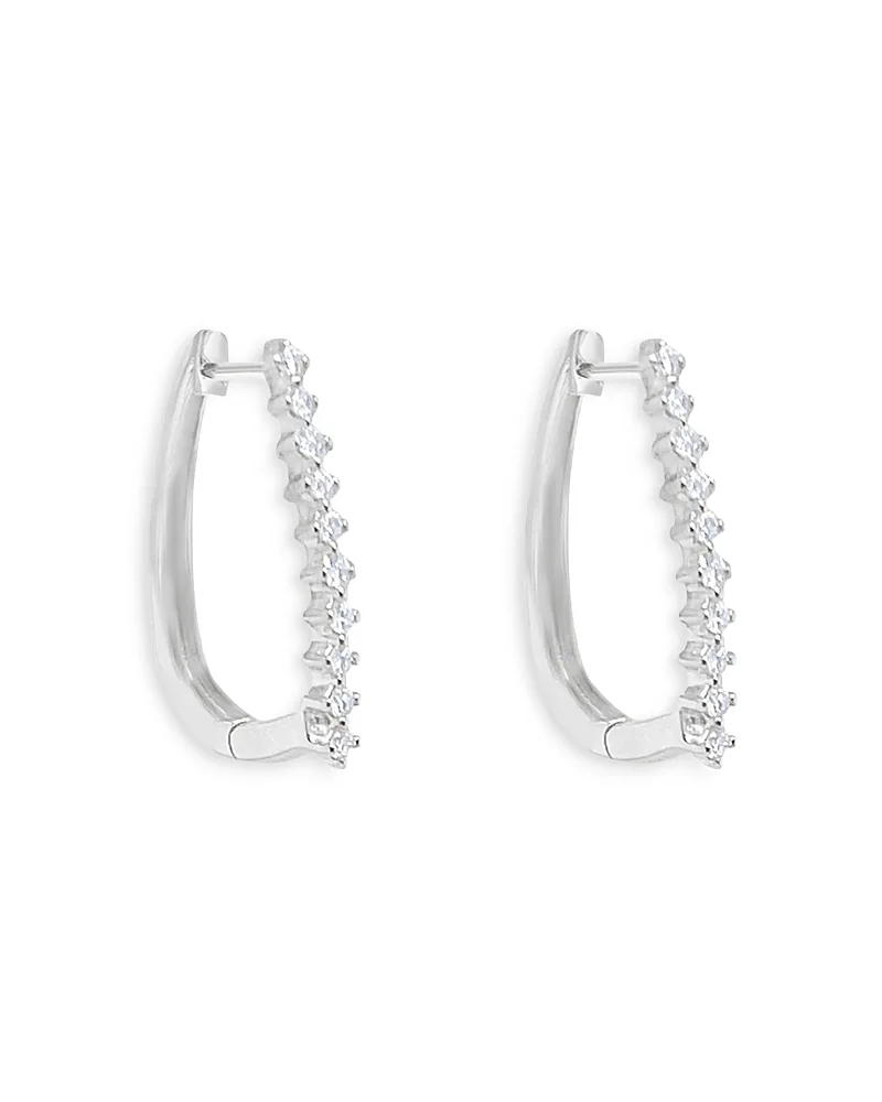 14K White Gold Diamond Rectangular Hoop Earrings, 0.12 Tcw by Meira T
