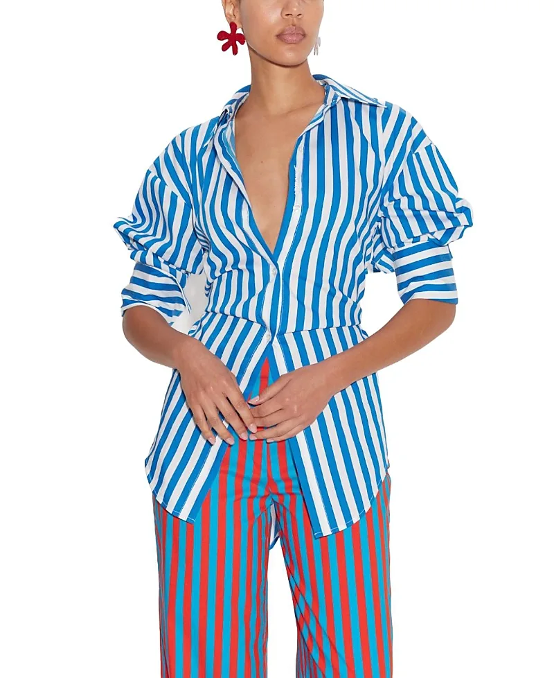 Loch Striped Poplin Button Up Shirt by Simonmiller