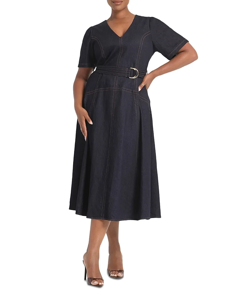 Lyra Cotton Belted Midi Dress by Estelle Plus