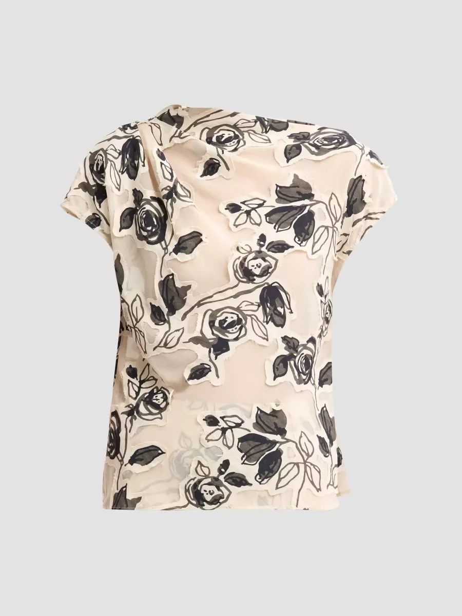 Floral Burnout Chiffon Draped Top by Lela Rose