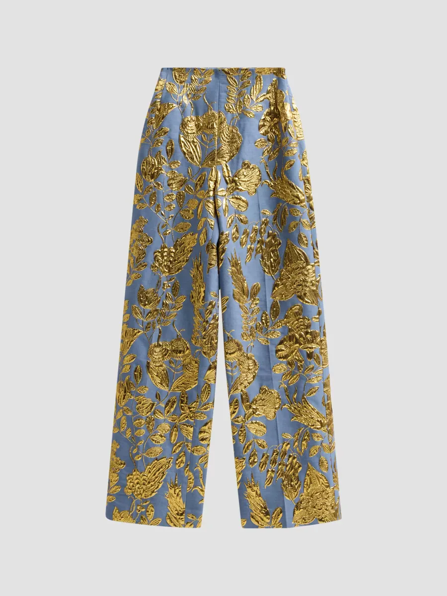Floral Metallic Fil Coup Straight-Leg Pants by Lela Rose