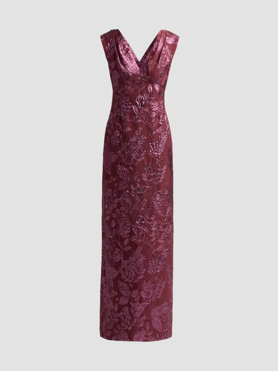 Floral Fil Coup V-Neck Gown by Lela Rose