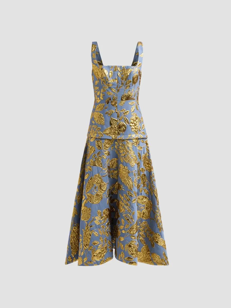 Floral Metallic Fil Coup Cocktail Dress by Lela Rose