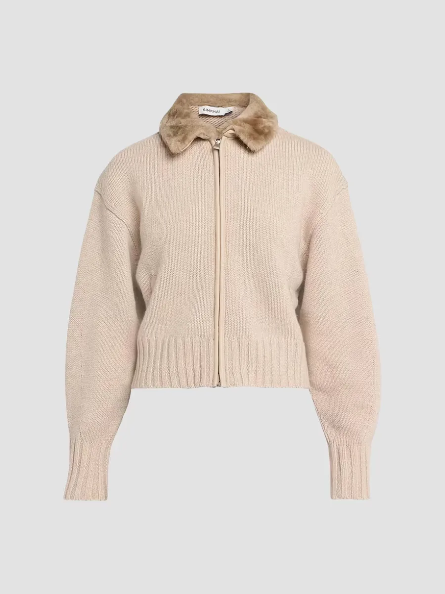 Zorina Faux-Fur Collar Wool-Cashmere Cardigan by SIMKHAI