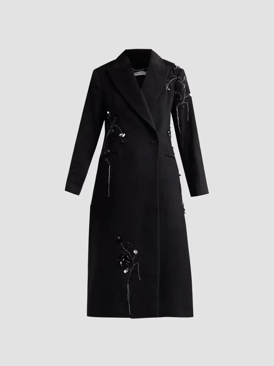 Gianni Embroidered Wool-Blend Coat by SIMKHAI