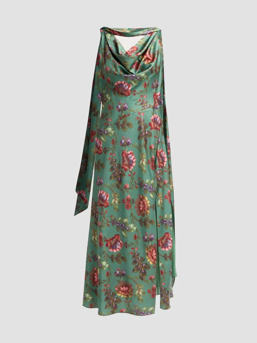 Fresco Floral Satin Midi Dress