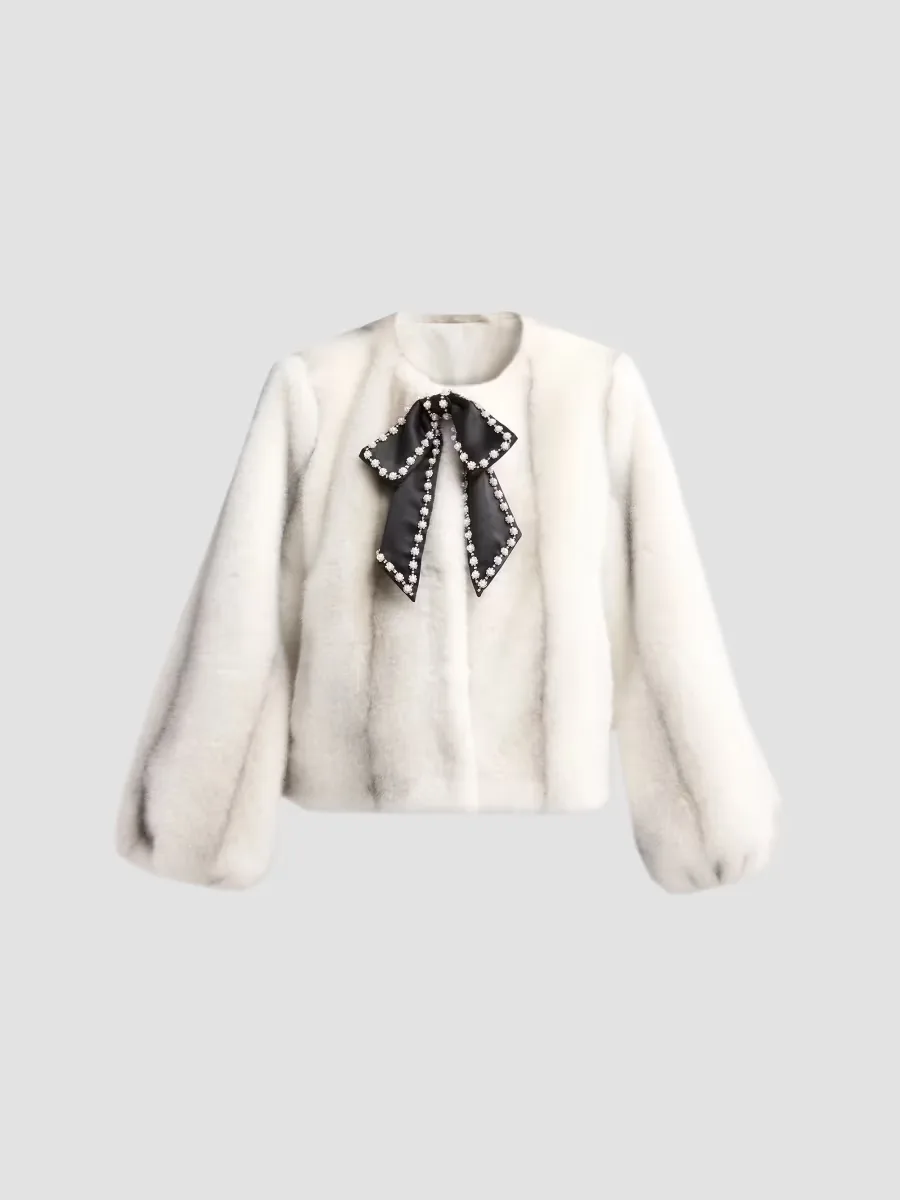 Benson Embellished Bow Faux-Fur Jacket by Cinq  Sept