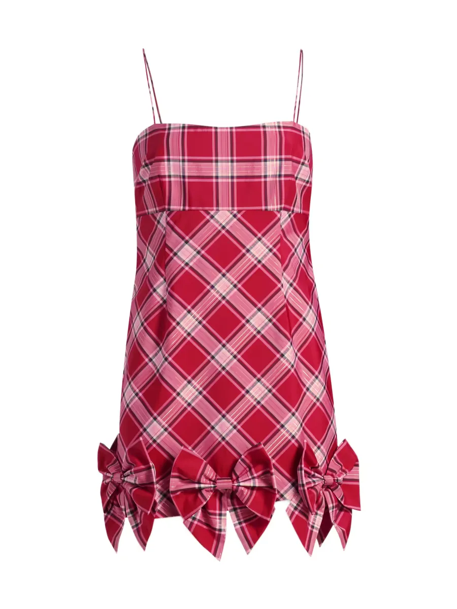 Kennedi Bow-Embellished Checked Minidress by LoveShackFancy