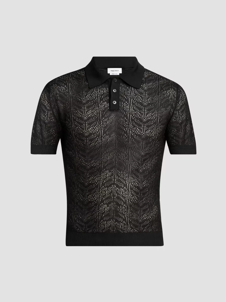 Moth Lace Short-Sleeve Polo Shirt by McQueen