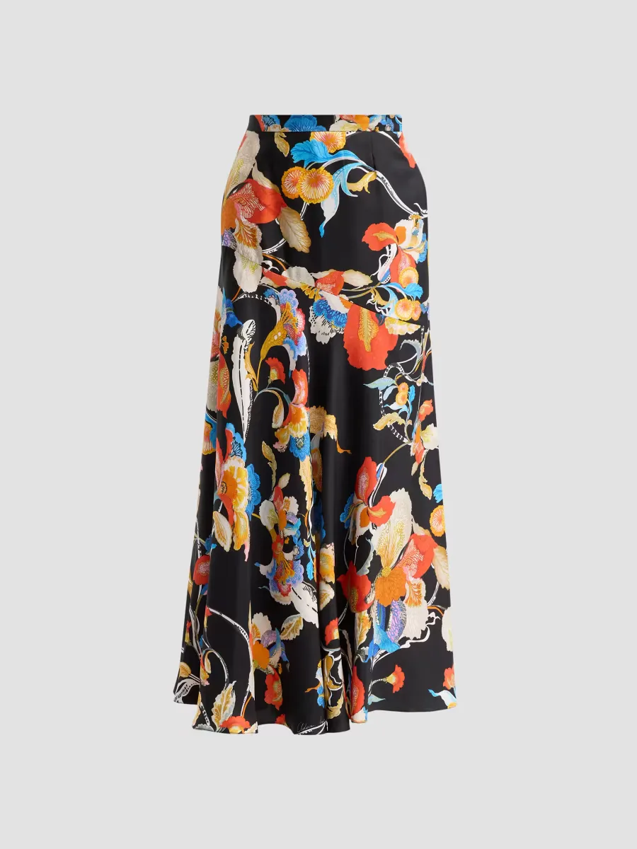 Tess Floral Silk Twill Midi Skirt by Adam Lippes