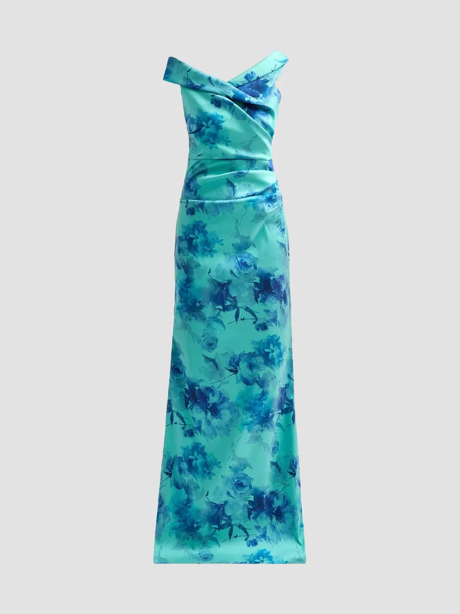 Floral Ruched Stretch-Gazar Gown by Teri Jon