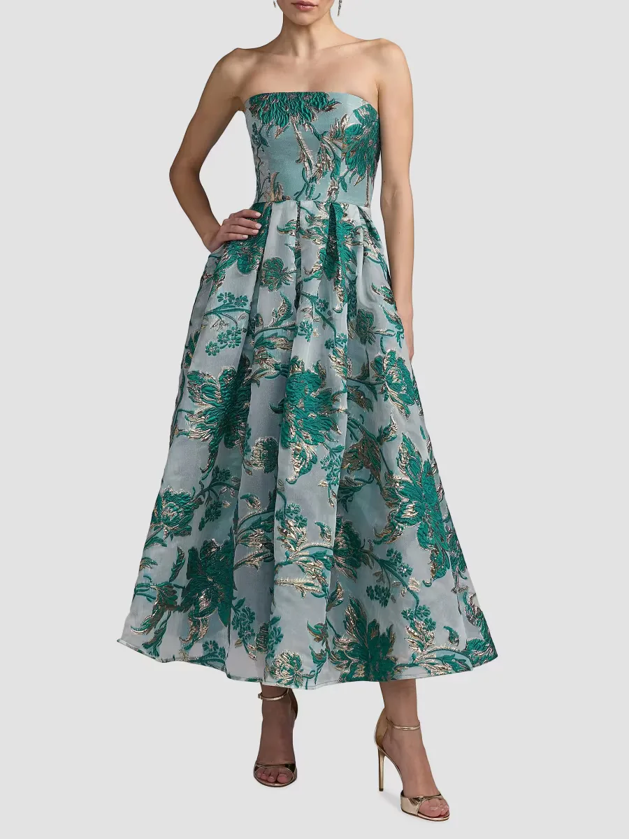 Mac Duggal Strapless Brocade Midi-Dress by M.A.C.