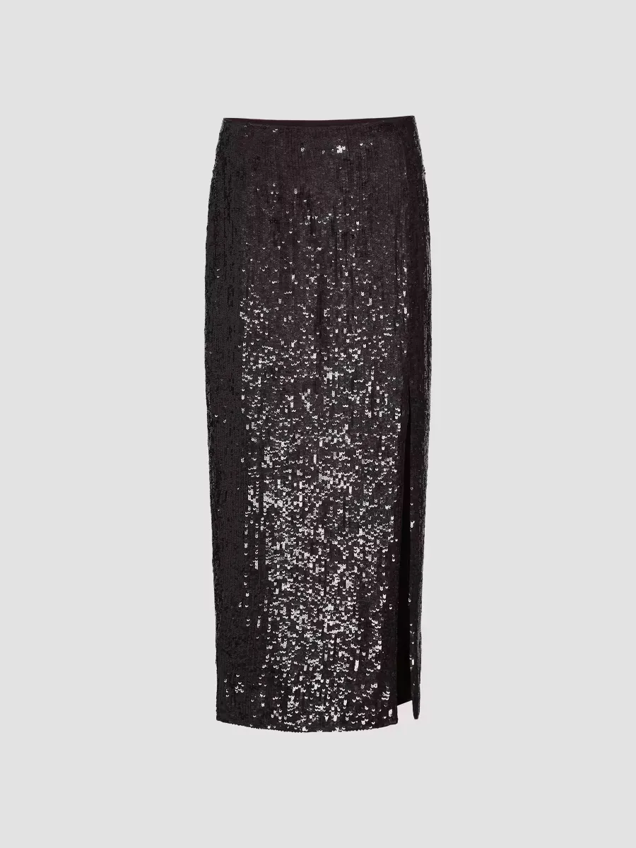 Ladylike Sequined Slit Midi Skirt
