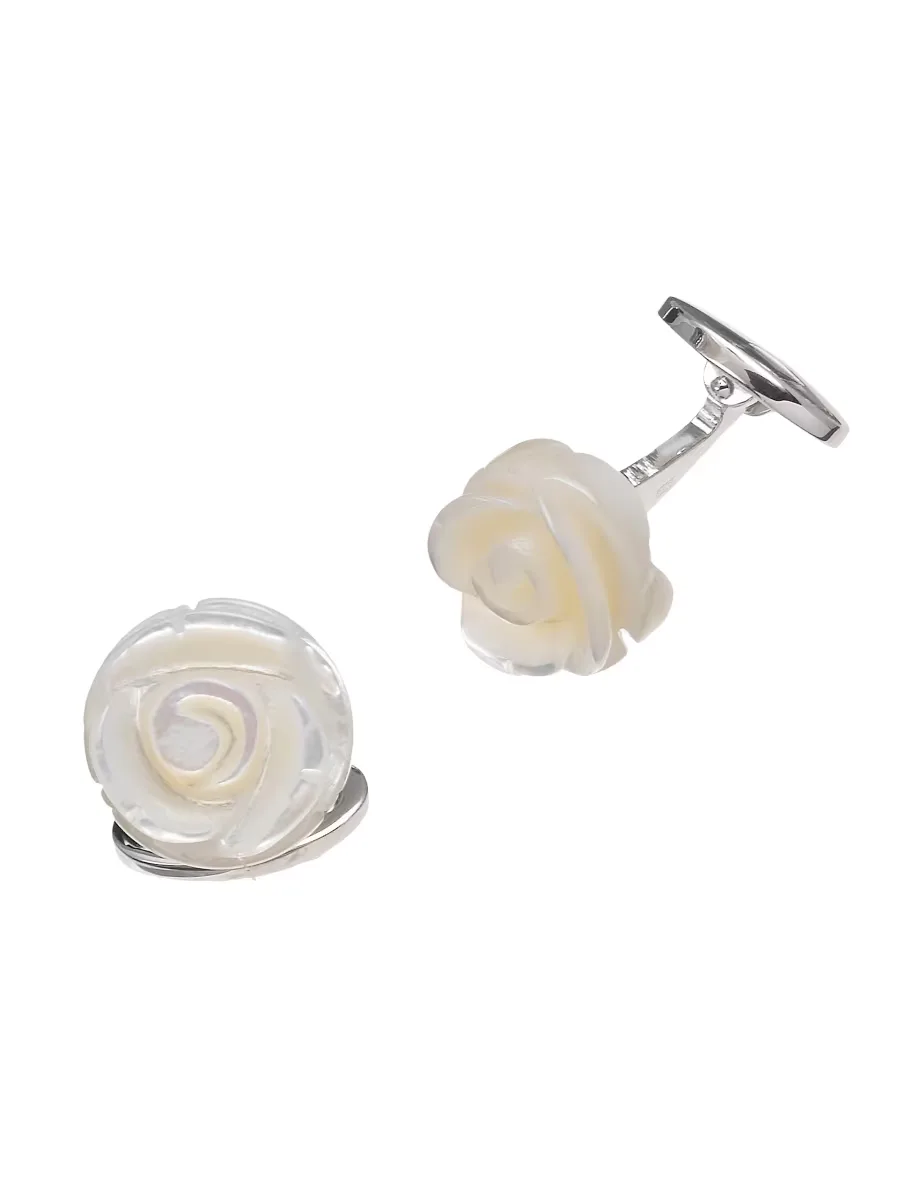 Sterling Silver & Carved Mother-of-Pearl Rose Cufflinks by Jan Leslie