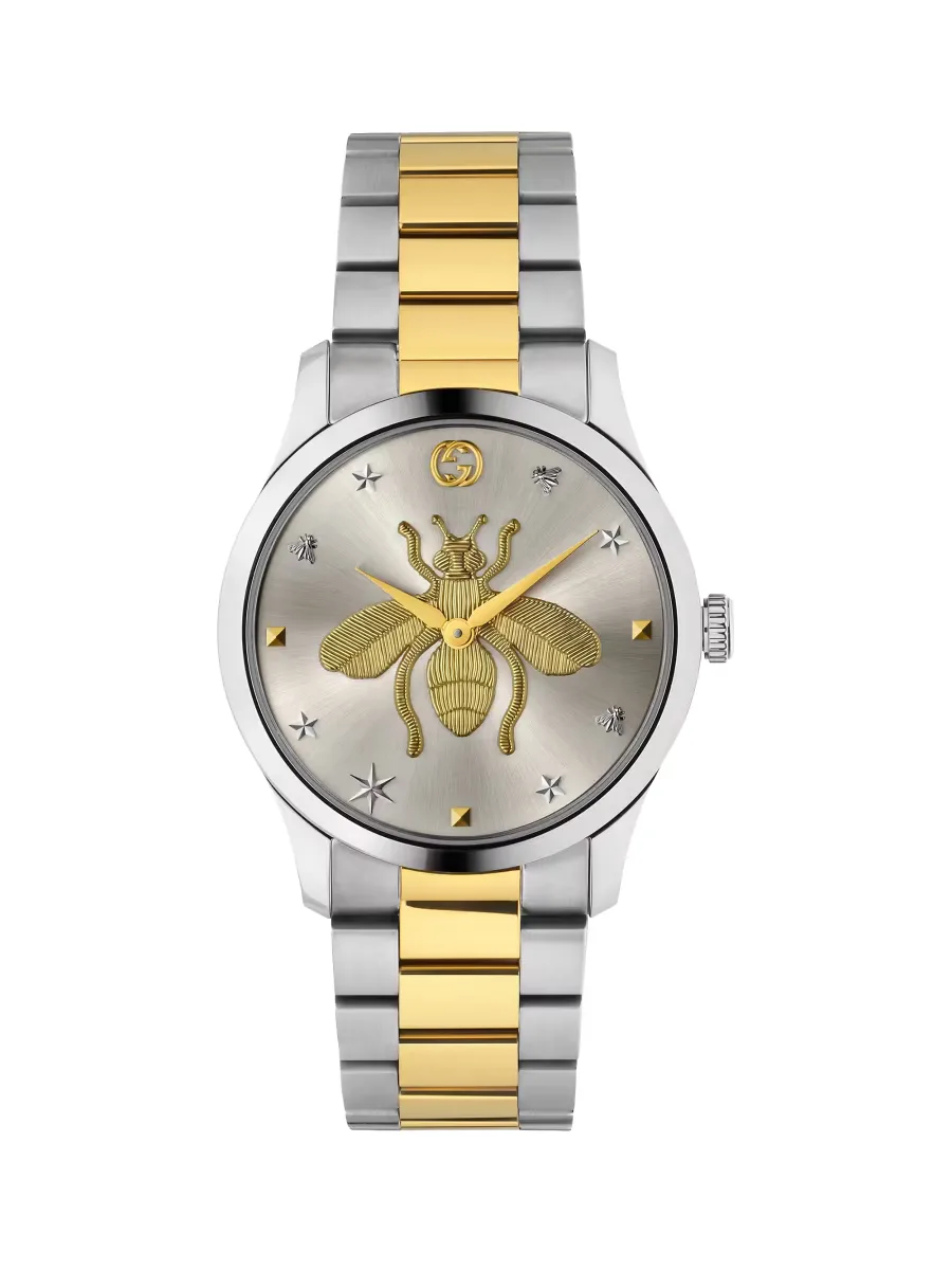 G-Timeless Stainless Steel & Yellow Gold PVD Bee Motif Watch by Gucci