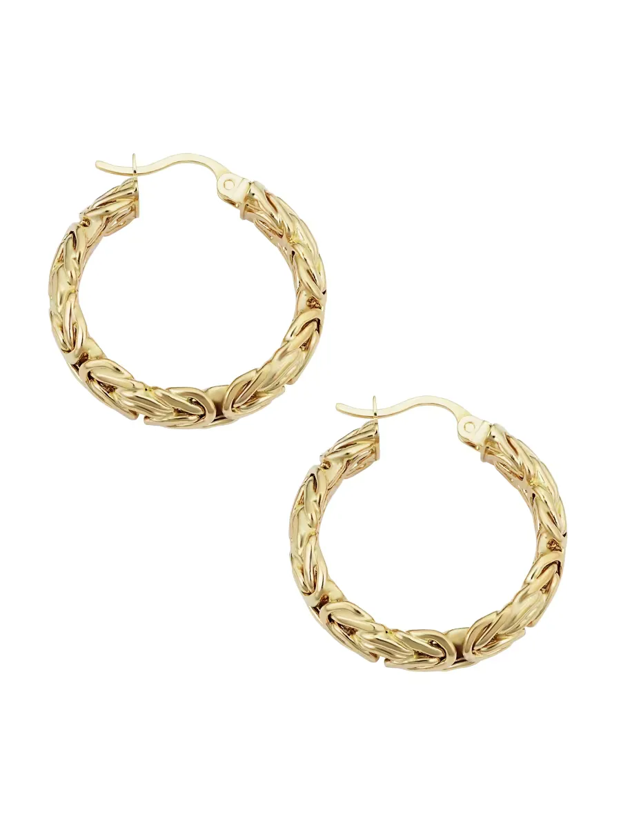 14K Yellow Gold Byzantine Classic Hoops by Oradina