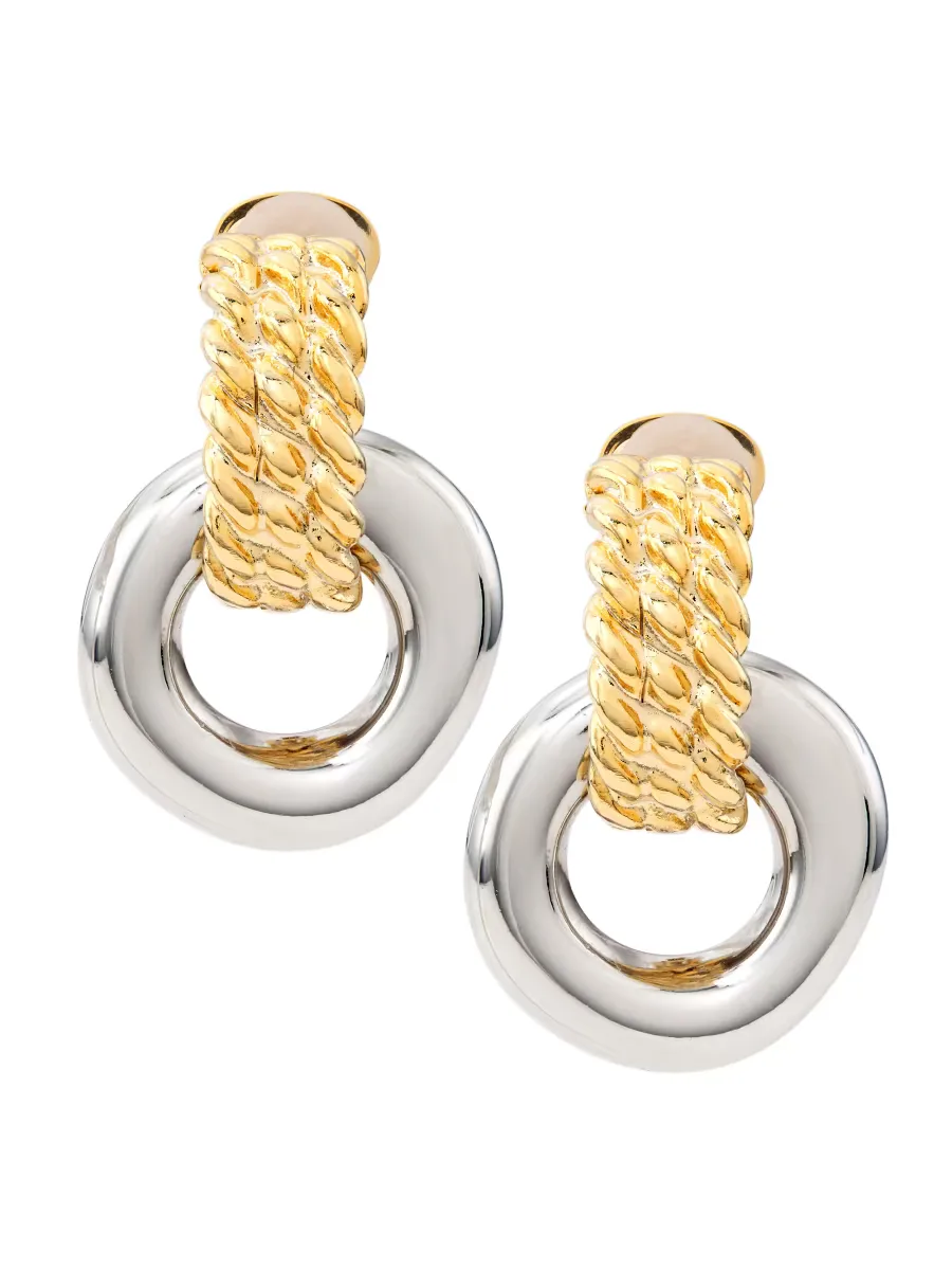 Two-Tone Rhodium-Plated & 22K Gold-Plated Doorknocker Earrings by Kenneth Jay Lane