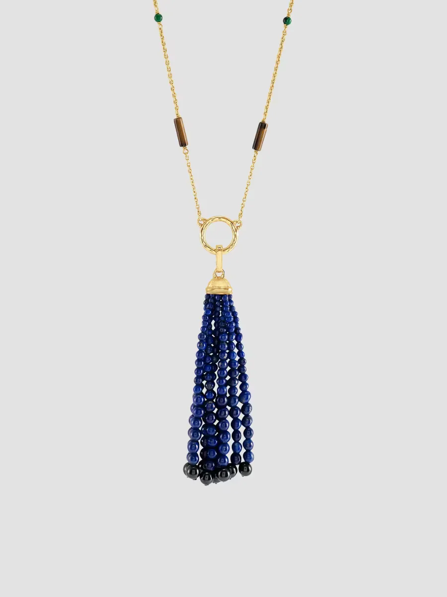 Forza 18K-Gold-Plated, Lapis Lazuli & Black Onyx Tassel Pendant by Anabel Aram