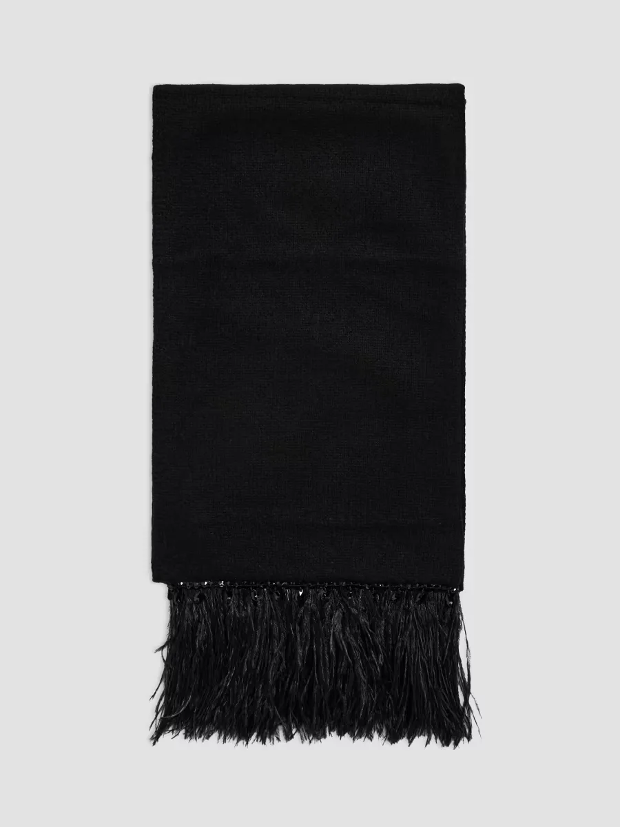 Feather-Trim Cashmere Scarf by Carolyn Rowan Collection