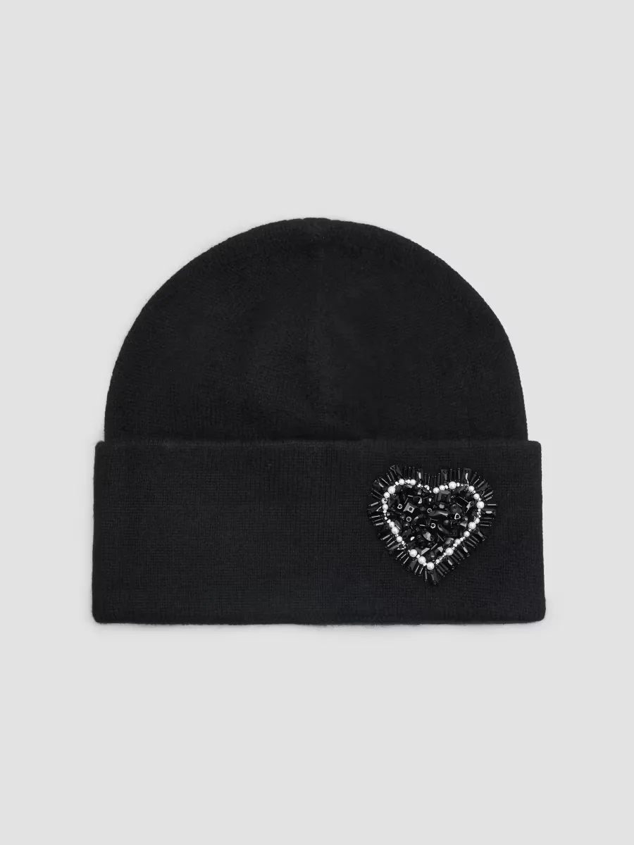 Heart-Embellished Cashmere Beanie by Carolyn Rowan Collection