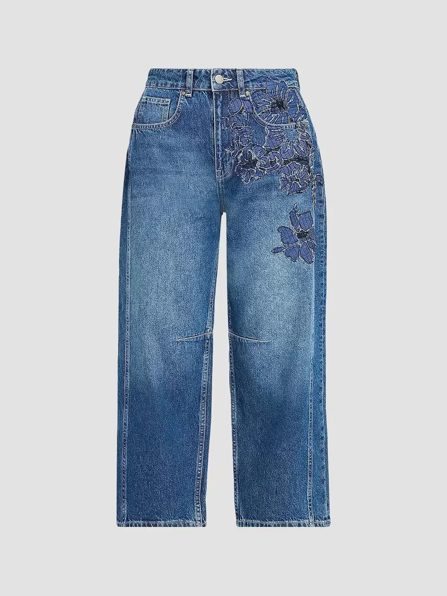 Archie Floral Straight-Leg Crop Jeans by JBQ