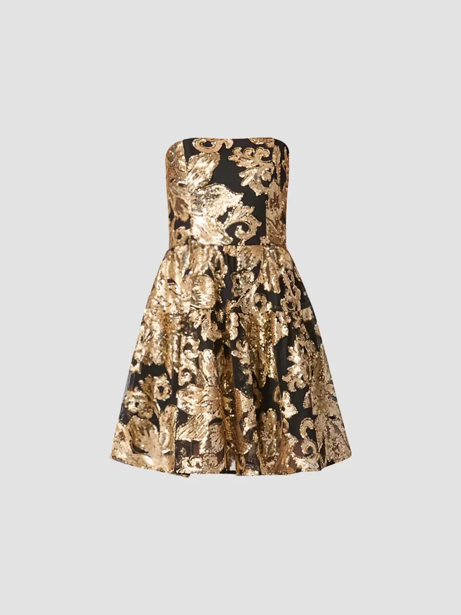 Kyrie Sequined Tapestry Strapless Mini Dress by Shoshanna
