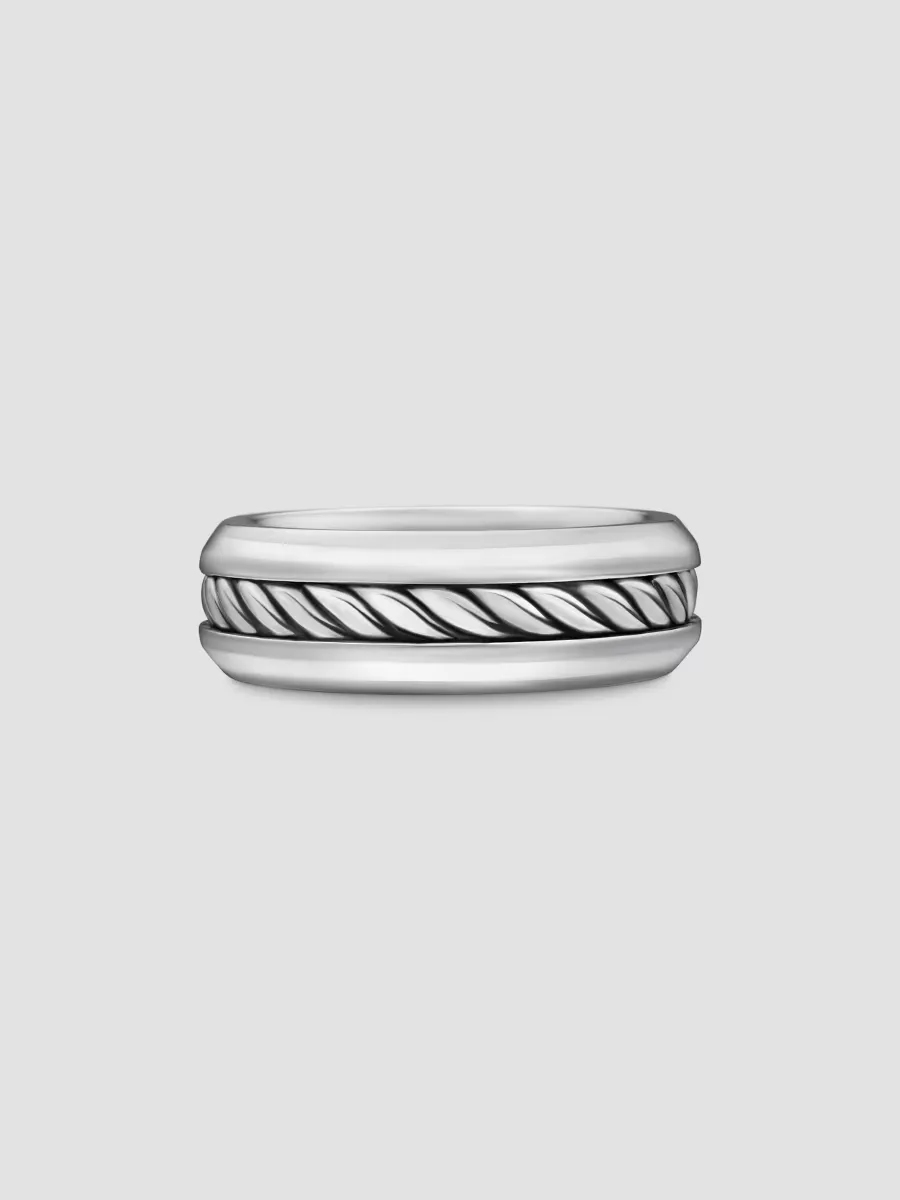 Cable Inset Band Ring in Sterling Silver, 8mm by David Yurman