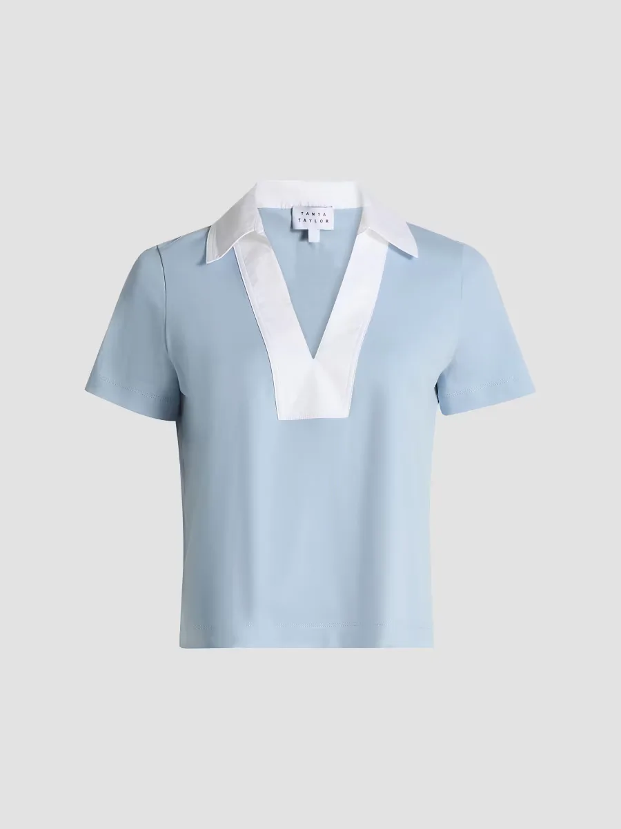 Melanie Johnny Collar Cotton Short-Sleeve Top by Tanya Taylor