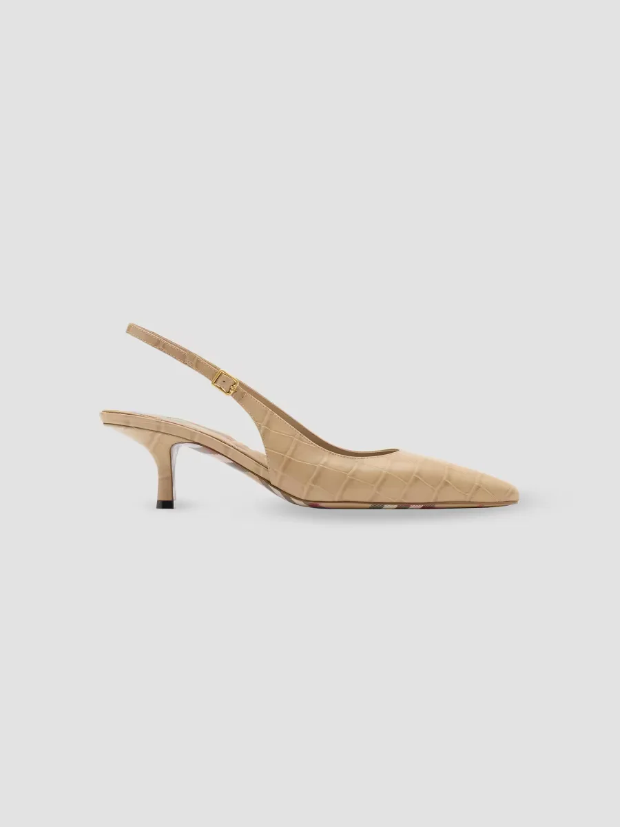 55MM Crocodile-Embossed Leather Dame Slingback Pumps by Burberry