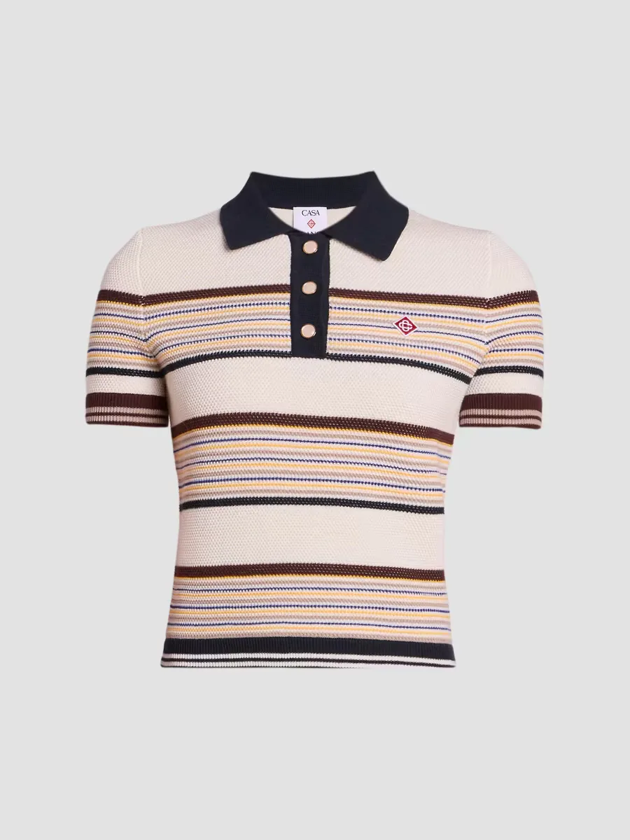 Caf Striped Cotton & Wool-Blend Polo Top by Casablanca