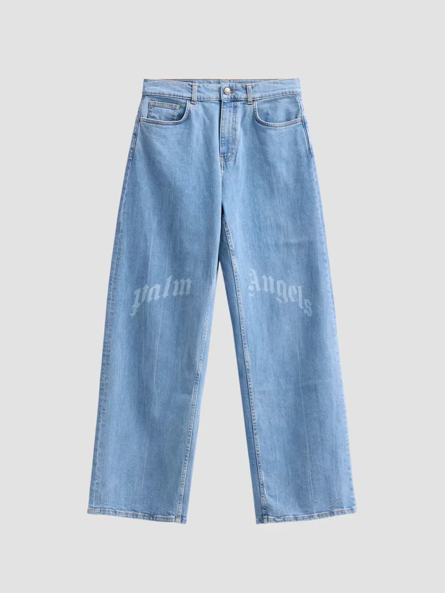 Splitted Curved Logo Loose Jeans by Palm Angels