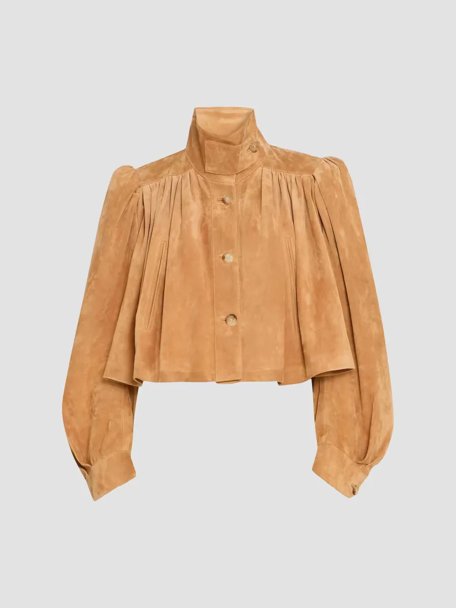 Stand-Collar Pleated Suede Jacket by Chloé