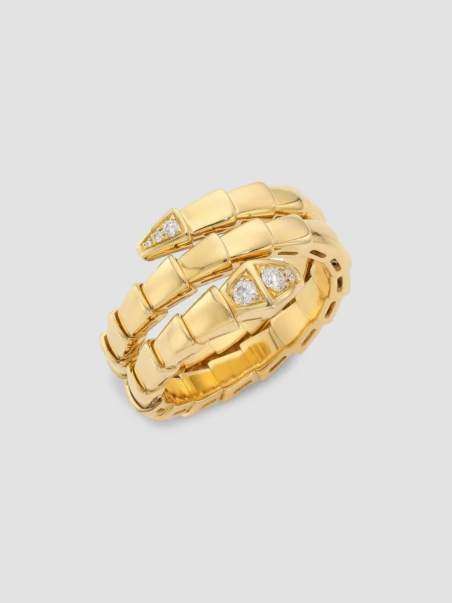 Serpenti Viper 18K Yellow Gold & Diamond 2-Coil Ring