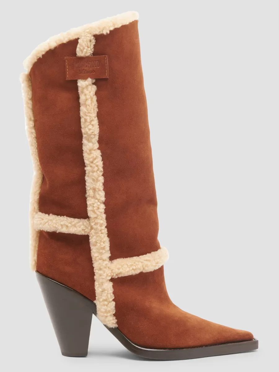 Shearling Trim 100MM Boots by Moschino
