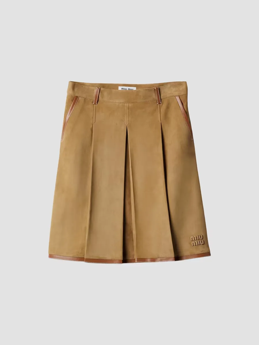 Pleated Suede Skirt by Miu Miu