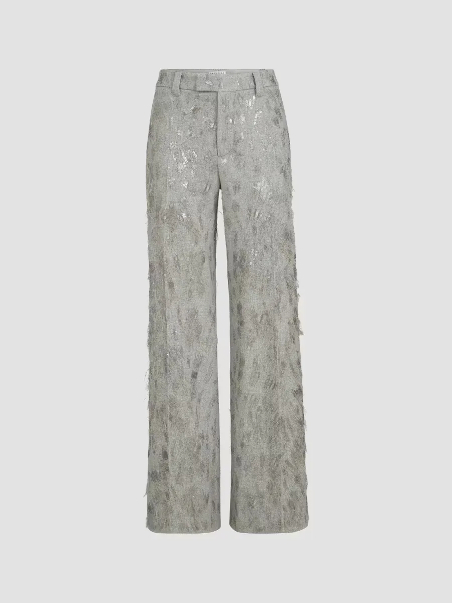Virgin Wool and Cashmere Twill Flannel Loose Flared Trousers by Brunello Cucinelli