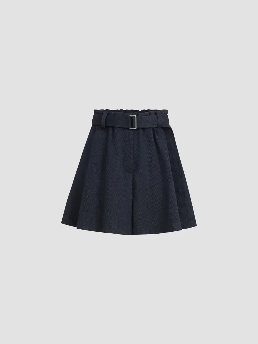 Virgin Wool Crepe Chevron Skirt-Pants with Monili by Brunello Cucinelli