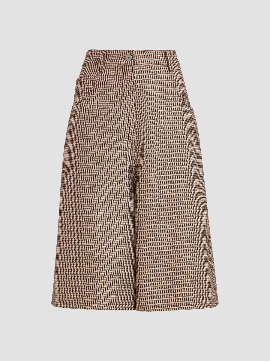 Sparkling Virgin Wool Houndstooth Long Bermuda Shorts by Brunello Cucinelli