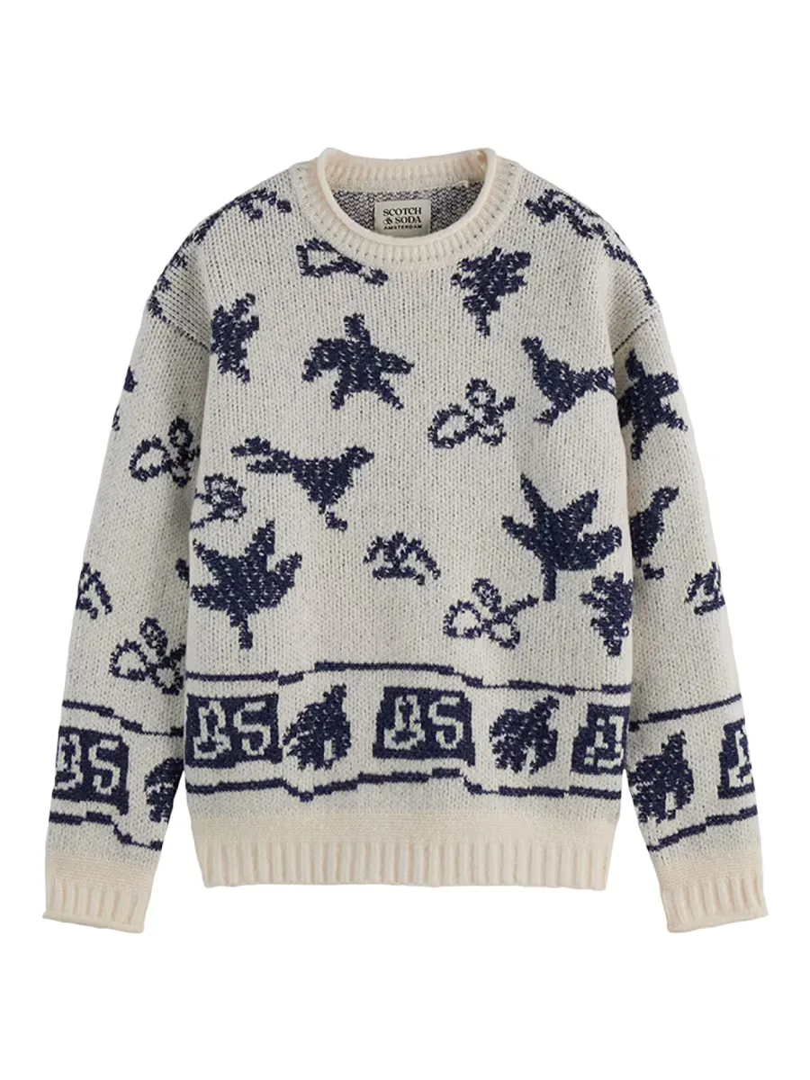 Bird Jacquard Drop Shoulder Crewneck Sweater by Scotch & Soda
