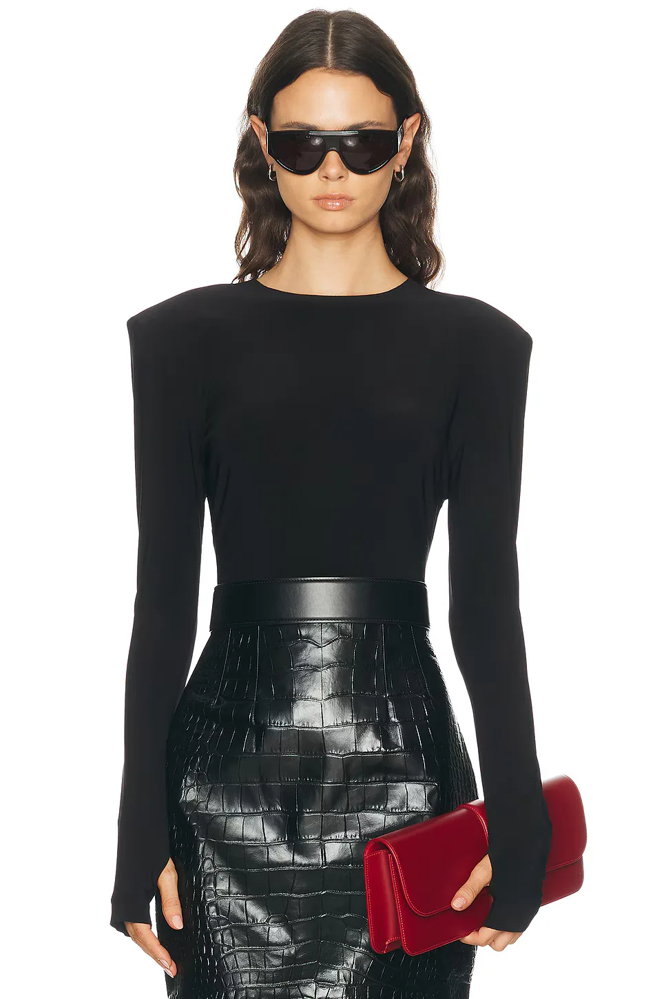 Norma Kamali x Lifestyle Shoulder Pad Long Sleeve Crew Top by Norma Kamali