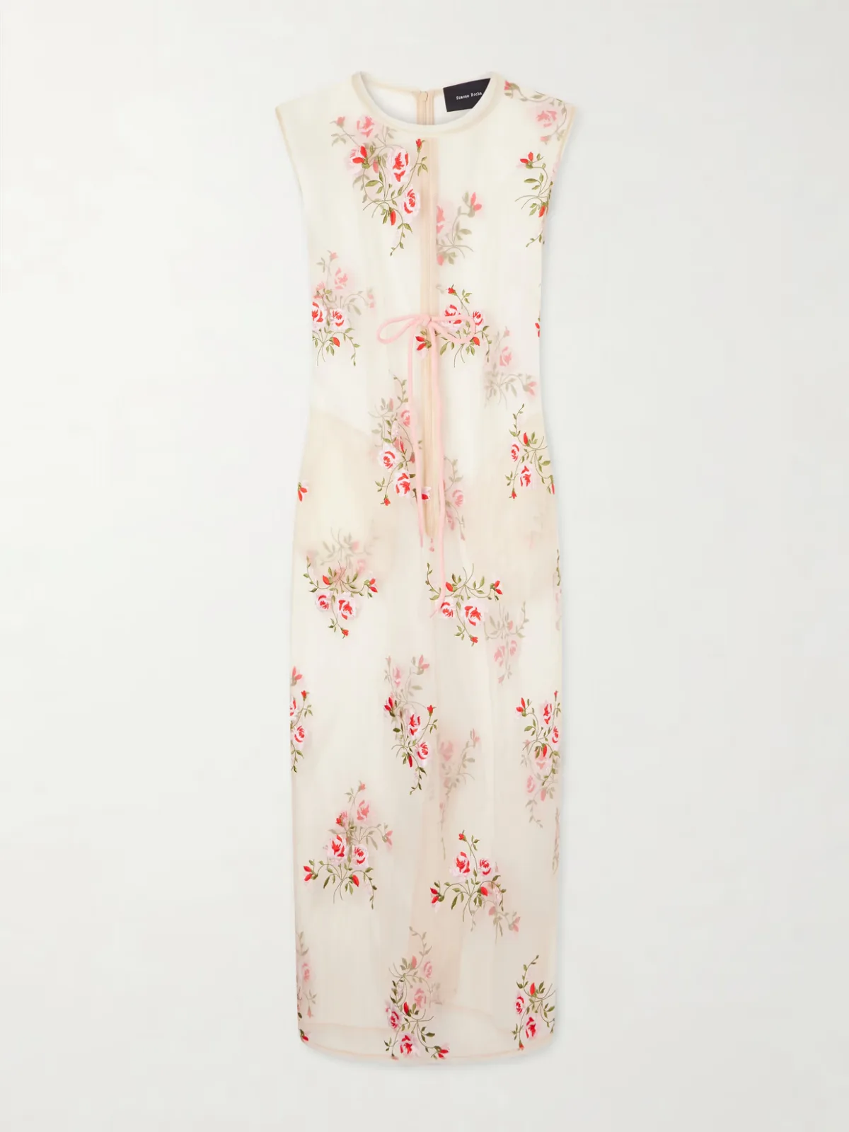 - Bow-embellished Embroidered Organza Midi Dress -