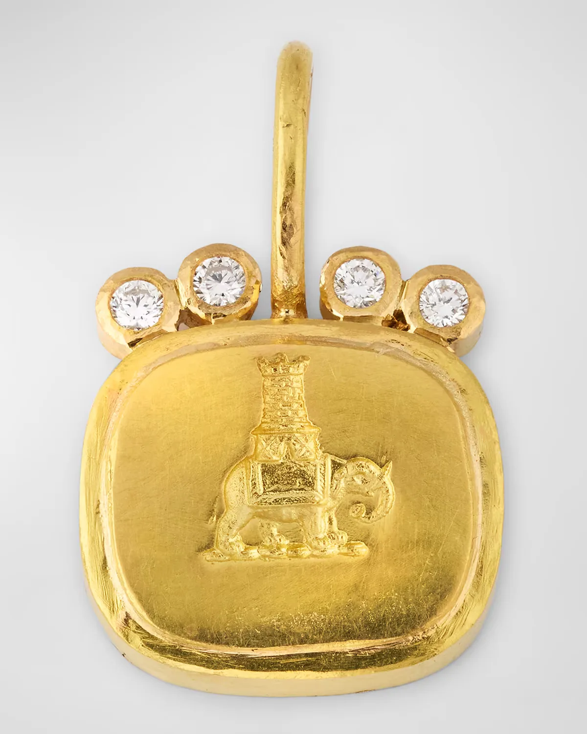 19K Yellow Gold Elephant Castle Pendant with 2mm Diamonds by Elizabeth Locke